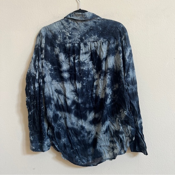 Pilcro Anthropologie The Cate Top Small Blue Button Up Shirt Tie Dye Retro - Picture 3 of 3